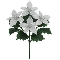 Christmas Artificial Poinsettia Flowers Velvet Plastic Floral Bouquet Small 4 Head Silk Gold Sliver Shrub Fake Flowers Arrangement for Winter Indoor Outdoor Home Porch Xmas Holiday Decor