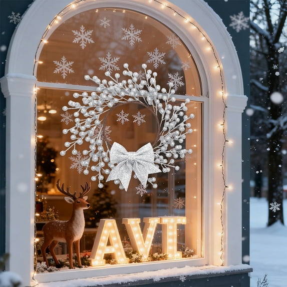 Christmas Artificial Red Berry Wreath – Vine Door Hanging Decor for Home & Shop Window Displays, Festive Xmas Wreath with Realistic Berries for Front Door, Wall & Mantel, 12.99in, Silver