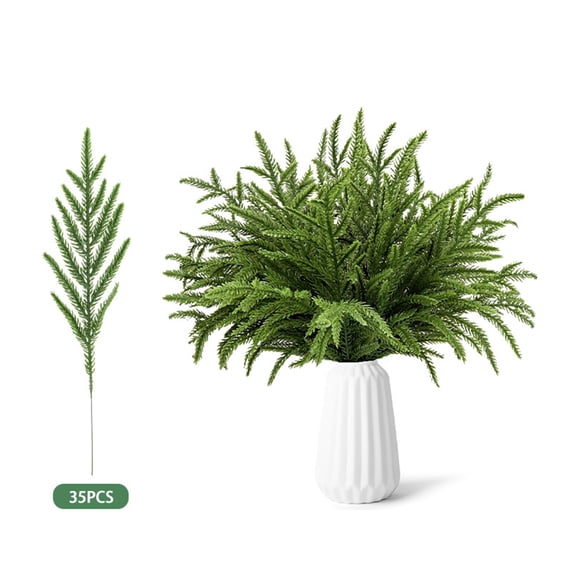 Christmas Artificial Simulation PE Pine Needle Plugin Bouquet Set, Artificial Pine Branches with Red Berry Stems, Faux Fake Norfolk Pine Needles for Xmas DIY Craft Indoor Home Xmas Decor