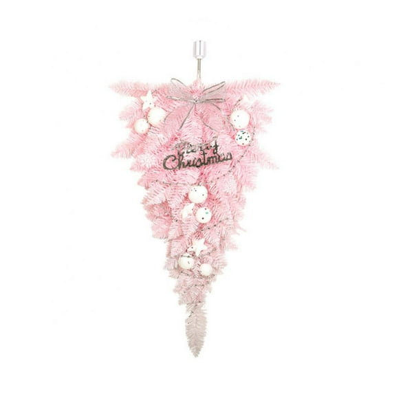 Christmas Artificial Swag, 24 Inch Pink Artificial Floral Swag Wreath Front Door Teardrop Wreath with White Ball and Bowknot for Wall Hanging Front Door Holiday Decor, Without LED light