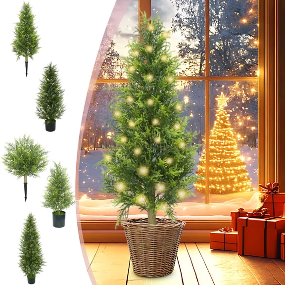 Christmas Artificial Tree with Detachable Ground Spike - Shaped Tree Potted Decor, Indoor Floor Xmas Tree, Festive Holiday Tree Decoration, Green Ground, 23.62in/60cm