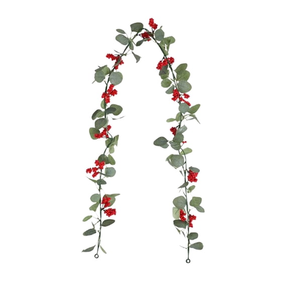Christmas Artificial Vines 69" Faux Greenery Garland - Plastic Hanging Vine with Leaves, Flowers & Red Berries, Wall, Table & Home Décor for Holiday, Wedding, Garden & Fireplace