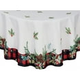 thumbnail image 1 of Christmas Aspen Red Black Plaid and Garland Bordered 70 inch Round Fabric Dining Tablecloth, 1 of 9