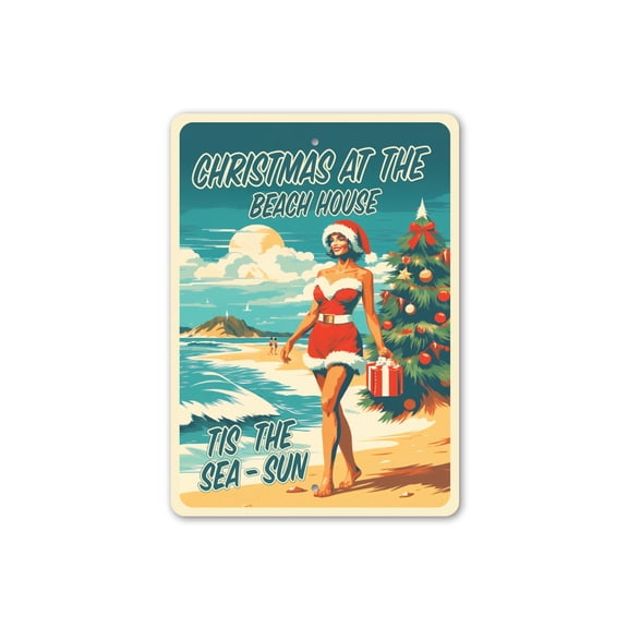 Christmas At The Beach House Tis The Sea-Sun Aluminum Metal Decor Sign - 10x14 inches