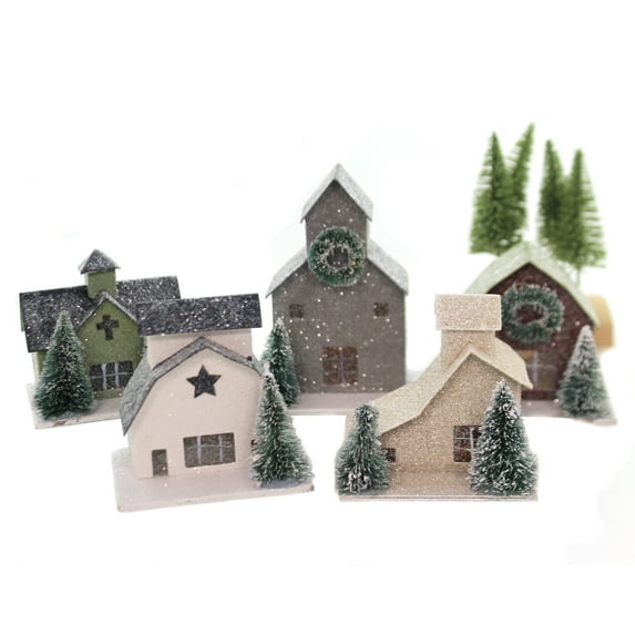 Christmas Barns Sitter Set Paper Miniature Vintage 104279