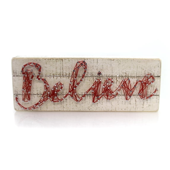 Christmas Believe String Art Box Sign Wood Primitive 36583