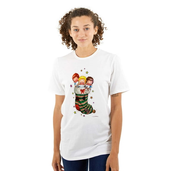 Christmas Baby Angels In Stocking Women's Graphic T Shirt Tees Brisco Brands S