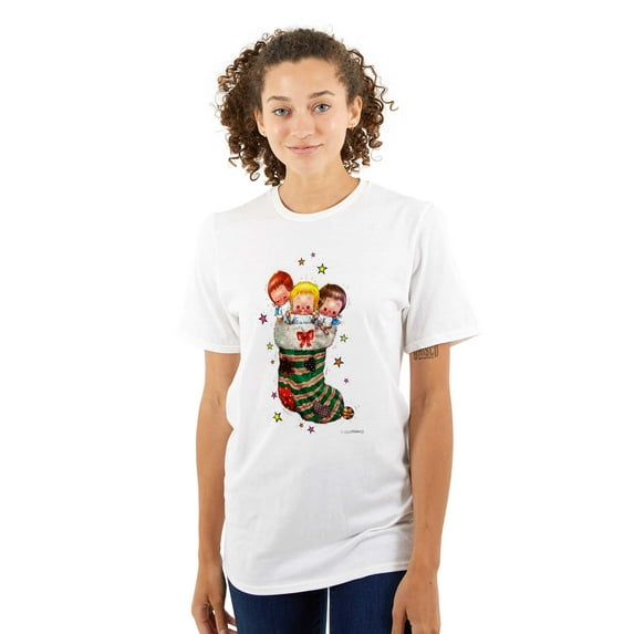 Christmas Baby Angels In Stocking Women's Graphic T Shirt Tees Brisco Brands S