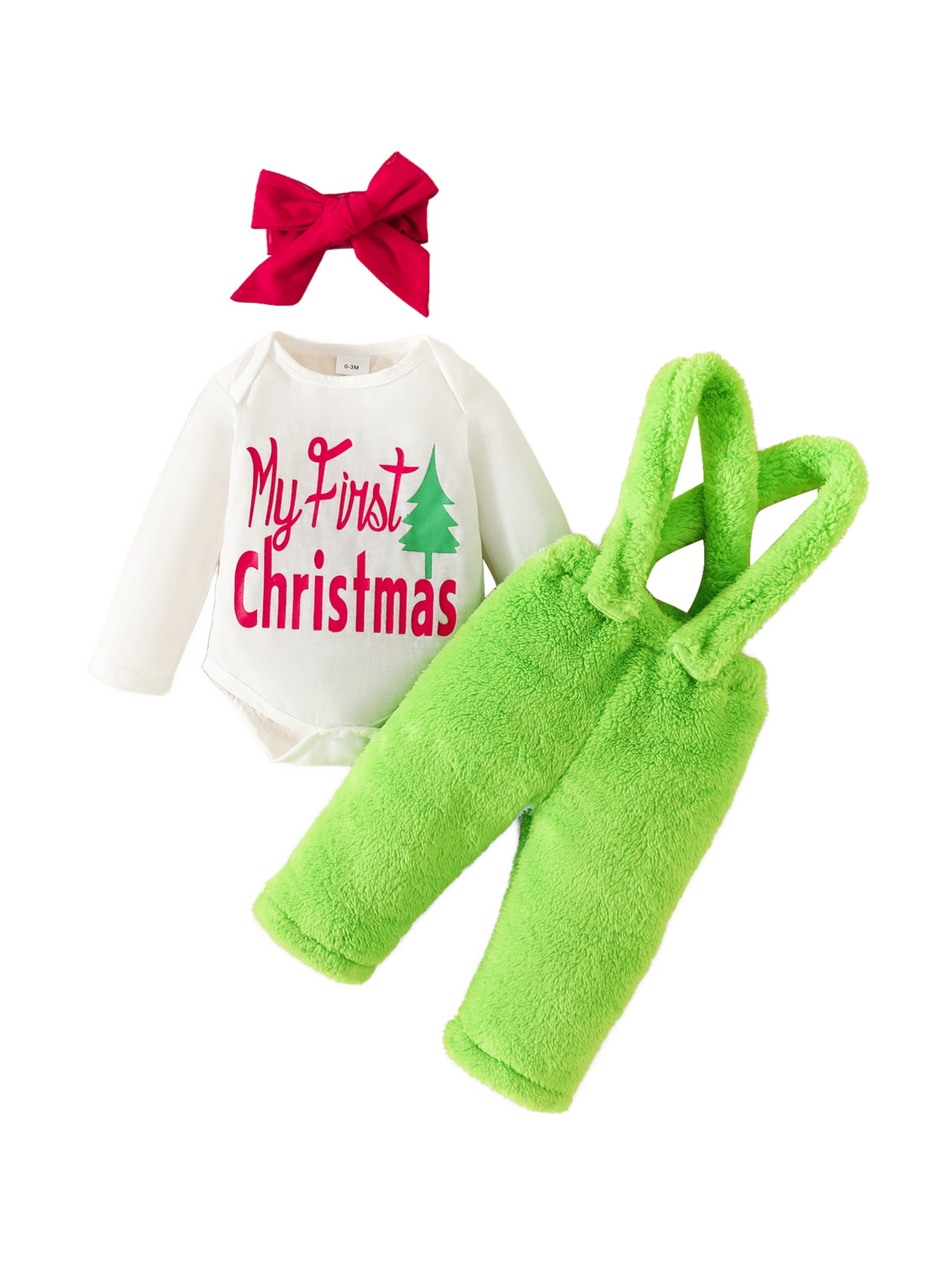 Christmas Baby Boy Girl Outfit Infant My 1st Christmas Outfit Romper Furry Suspender Pants