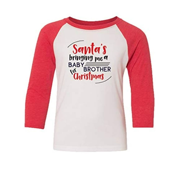 Christmas Baby Brother for Christmas Youth Baseball Tee-Red-Small