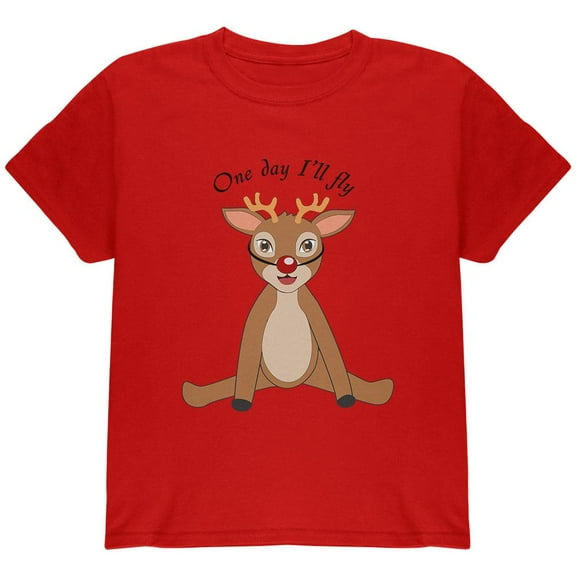 Christmas Baby Deer Fawn Youth T Shirt Red YXL