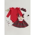 thumbnail image 1 of Christmas Baby Girl Outfit Cute Elk Ruffle Sleeve Romper Overall Dress Infant Girls Skirt Sets, 1 of 8