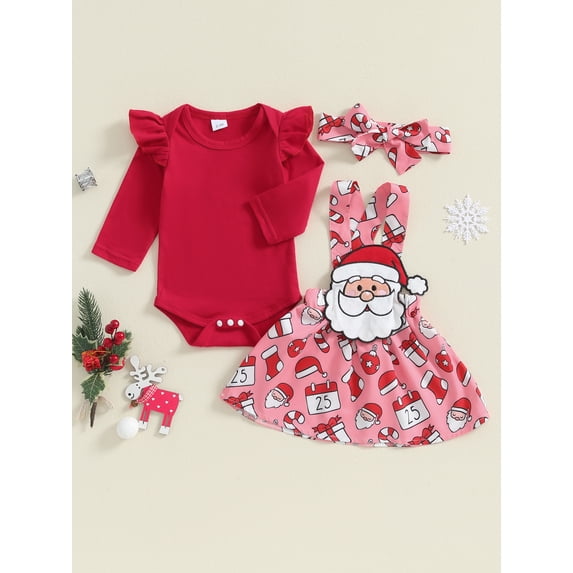 Christmas Baby Girl Outfit Cute Elk Ruffle Sleeve Romper Overall Dress Infant Girls Skirt Sets