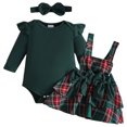 thumbnail image 1 of Christmas Baby Girls Clothes Sets Toddler 3 Piece Baby Ruffle Long Sleeve Romper and Suspender Dress Sets with Headband Overall Dress Outfits 6-9 Months, 1 of 4