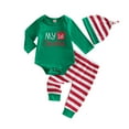 thumbnail image 1 of Christmas Baby Outfits Letter Print Long Sleeve Jumpsuit 3M 6M 9M 12M Casual Striped Pants Hat Set Infant Boy Girl, 1 of 10
