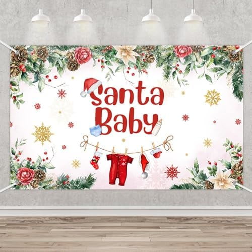 Christmas Baby Shower Backdrop Banner, Santa Baby Tree Snowflake ...