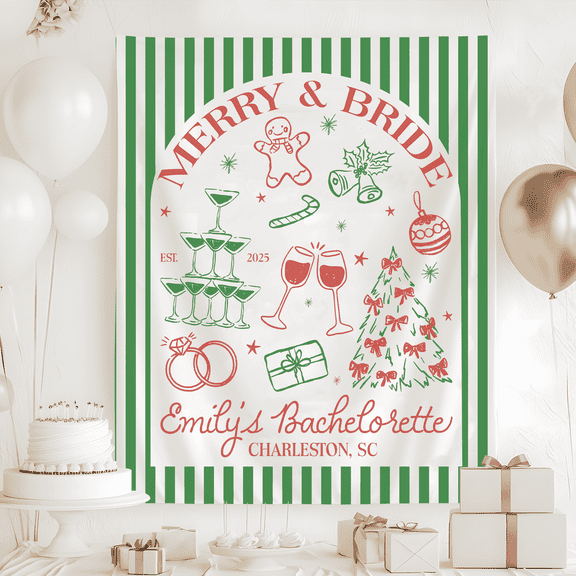BASNITU Bachelorette Tapestry, Merry And Bride Christmas Bridal Shower Backdrop Decor