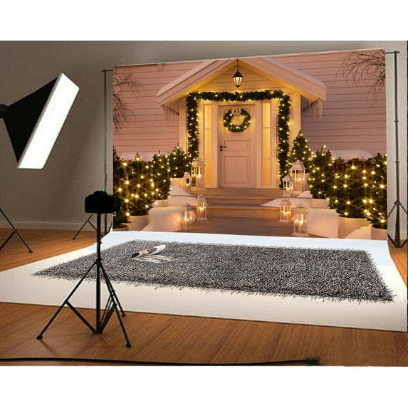 Christmas Backdrop 7x5ft Photography Backdrop Xmas Wreath Decoration Candles Winter Snow Night Colored Lights Festival Celebration Children Baby Kids Photos Video Studio Props