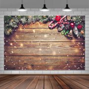 Christmas Backdrop Brown Wood Backdrop Background Xmas Rustic Barn Vintage Wooden Background Christmas Pine Branch Snowflake Photo Backdrop Photo Studio Booth Photoshoot Props 7X5FT