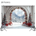 Christmas Backdrop Christmas Tree Garlands Gift White Arched Window