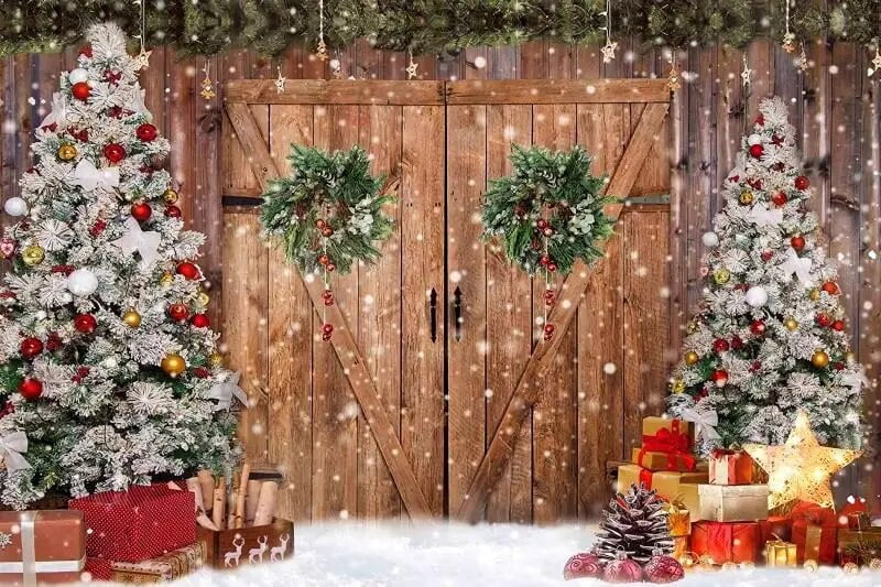 Kate Christmas Arch Photo Backdrop – 8x8 Ft, Pine Trees & Flowers, Washable Microfiber