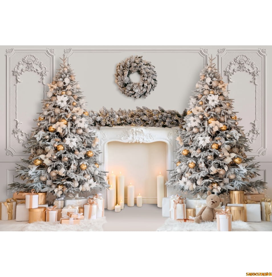 Christmas Backdrop Fireplace Xmas Tree Gifts Toys Santa Window Baby ...