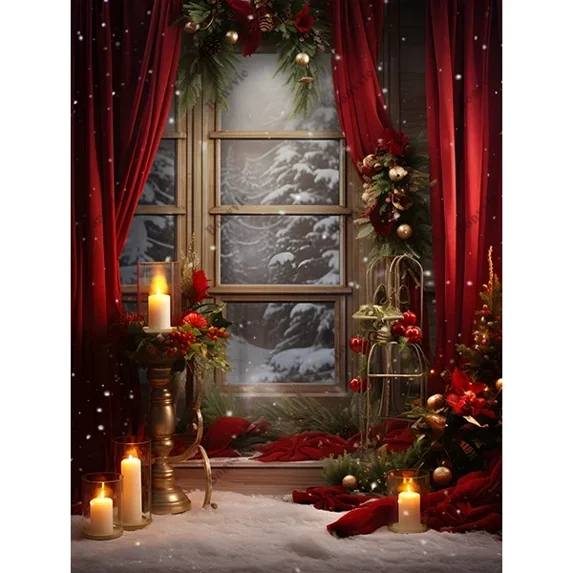 Christmas Backdrop Photography Red Curtain Winter Window Xmas Tree Party r Baby Portrait Photographic Background