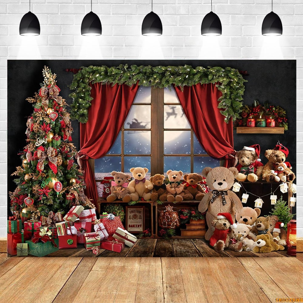 Christmas Backdrop Winter Snow Window Fireplace Gift Xmas Party Kids ...