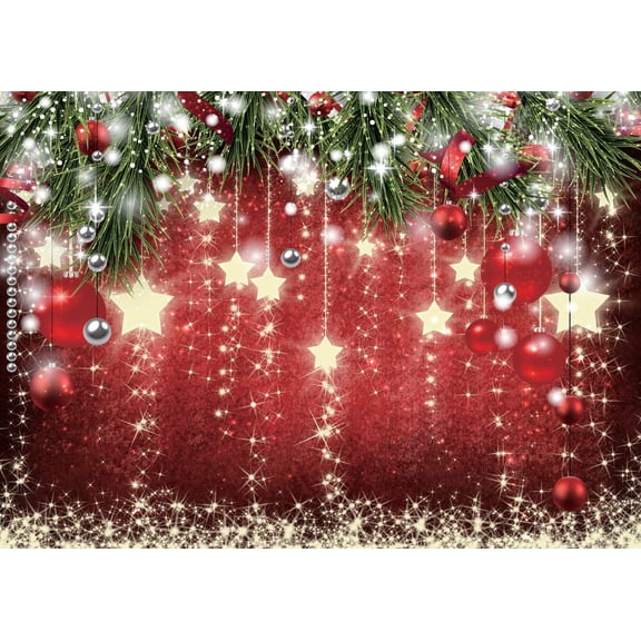 Christmas Backdrops Red Ball Theme Background Shining Stars Background New Year Backdrop for Christmas Party Decoration Banner Photo Shoot 12364 (7x5FT)