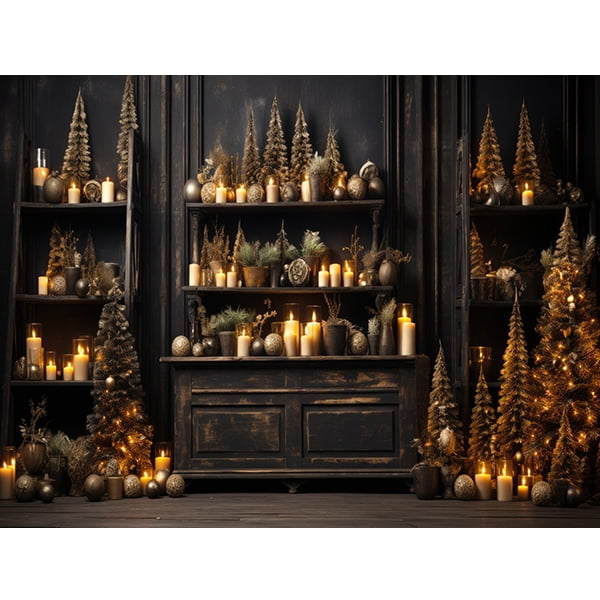 Christmas Backdrops Xmas Tree Gifts Candlestick Family Party ration ...