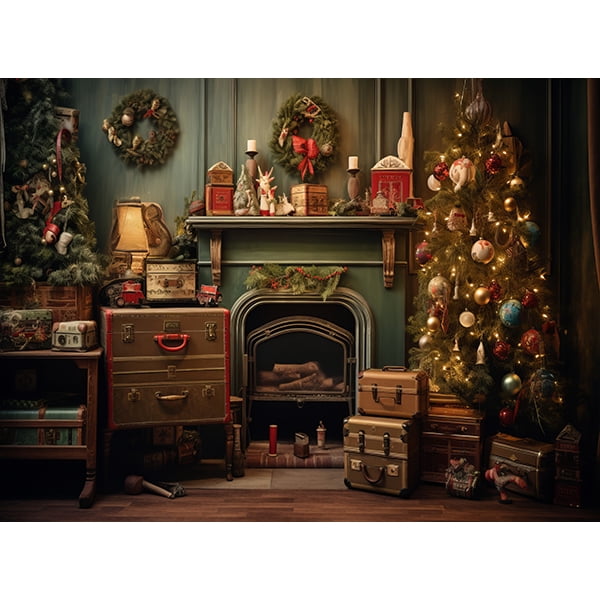 Christmas Backdrops Xmas Tree Gifts Fireplace Family Party r ...