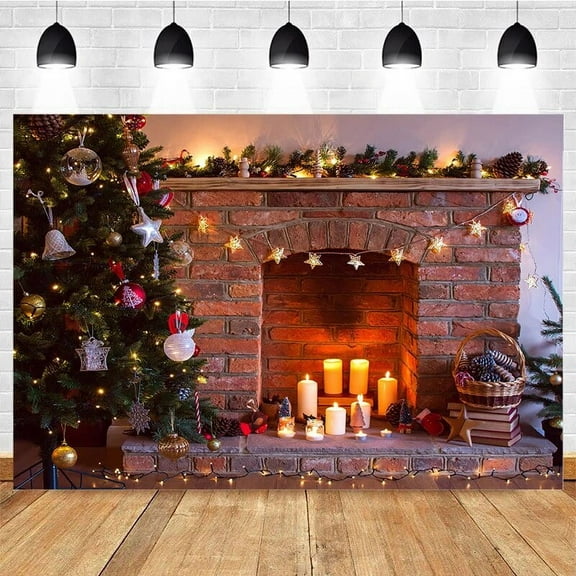 Christmas Background Burning Fireplace Backdrop Photo Studio Props New Year Fireplace Wallpaper Poster Decoration