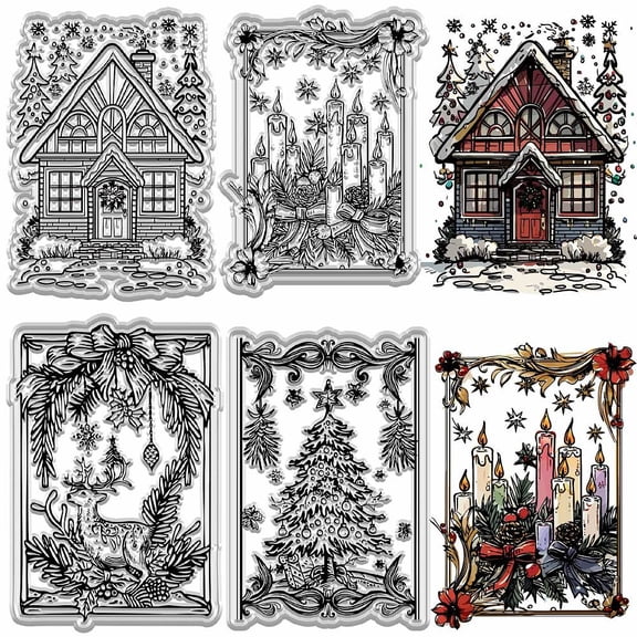 Christmas Background Clear Rubber Stamp Pine Greeting Words Reindeer Elk Reusable Transparent Silicone Seal Stamp for DIY Craft Journaling Card Making