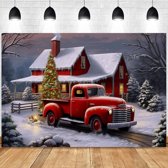 Christmas Background Cloth Party New Year Vintage Red Truck Children Photo Studio Photography Background Cloth,B,1 x Photography Cloth