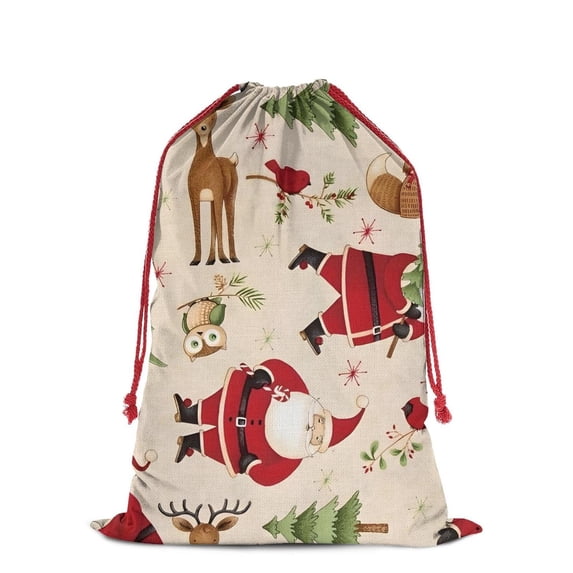 Christmas Bags Drawstring,Beige Christmas Santa and Animal Pattern Large Xmas Christmas Gift Bags,Reusable for Xmas and New Year Party Favors and Supplies,27.6" X 19.7"