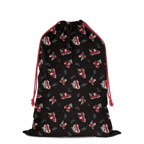 Christmas Bags Drawstring,Black Christmas Car and Santa Pattern Large Xmas Christmas Gift Bags,Reusable for Xmas and New Year Party Favors and Supplies,27.6" X 19.7"
