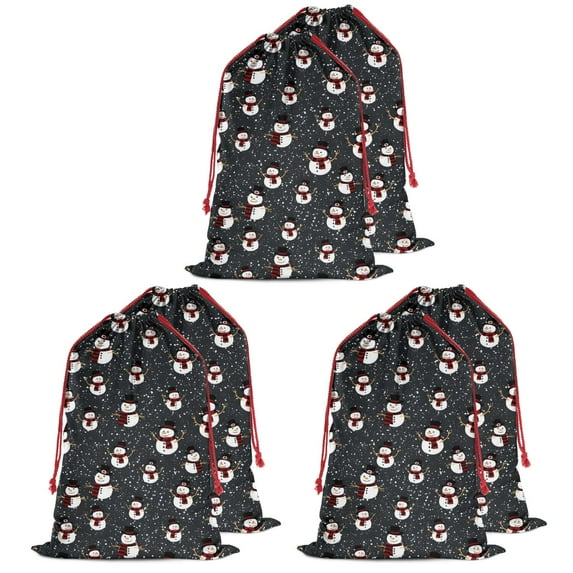 Christmas Bags Drawstring,Black Christmas Snowman Pattern Large Xmas Christmas Gift Bags,Reusable for Xmas and New Year Party Favors and Supplies,27.6" X 19.7"