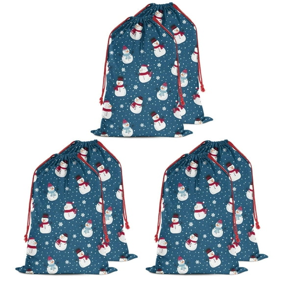 Christmas Bags Drawstring,Blue Christmas Snowman Pattern Large Xmas Christmas Gift Bags,Reusable for Xmas and New Year Party Favors and Supplies,27.6" X 19.7"