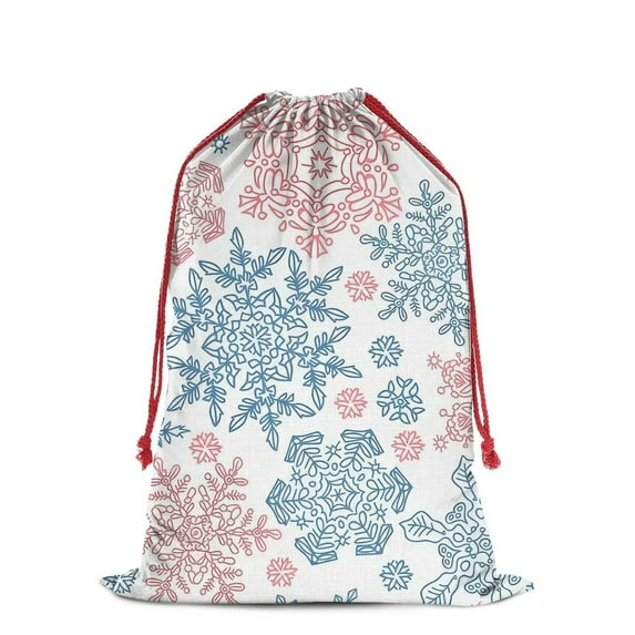 Christmas Bags Drawstring,Blue and Pink Christmas Snowflake Pattern Large Xmas Christmas Gift Bags,Reusable for Xmas and New Year Party Favors and Supplies,27.6" X 19.7"