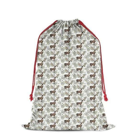 Christmas Bags Drawstring,Brown Christmas Deer Pattern Large Xmas Christmas Gift Bags,Reusable for Xmas and New Year Party Favors and Supplies,27.6" X 19.7"