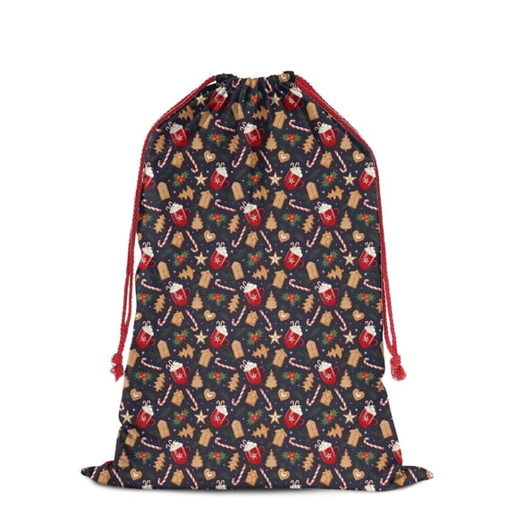 Christmas Bags Drawstring,Dark Christmas Drink and Cookie Pattern Large Xmas Christmas Gift Bags,Reusable for Xmas and New Year Party Favors and Supplies,27.6" X 19.7"
