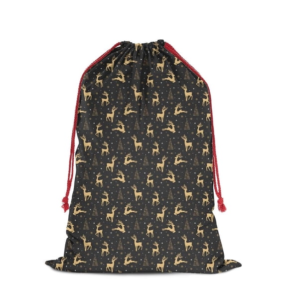 Christmas Bags Drawstring,Dark Christmas Golden Reindeer Pattern Large Xmas Christmas Gift Bags,Reusable for Xmas and New Year Party Favors and Supplies,27.6" X 19.7"