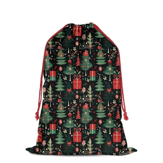 Christmas Bags Drawstring,Dark Christmas Tree and Gift Pattern Large Xmas Christmas Gift Bags,Reusable for Xmas and New Year Party Favors and Supplies,27.6" X 19.7"