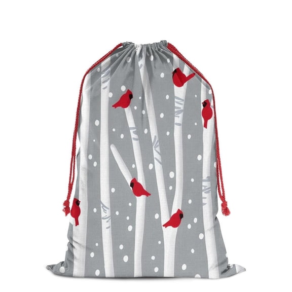 Christmas Bags Drawstring,Gray Christmas Cardinal Bird Pattern Large Xmas Christmas Gift Bags,Reusable for Xmas and New Year Party Favors and Supplies,27.6" X 19.7"