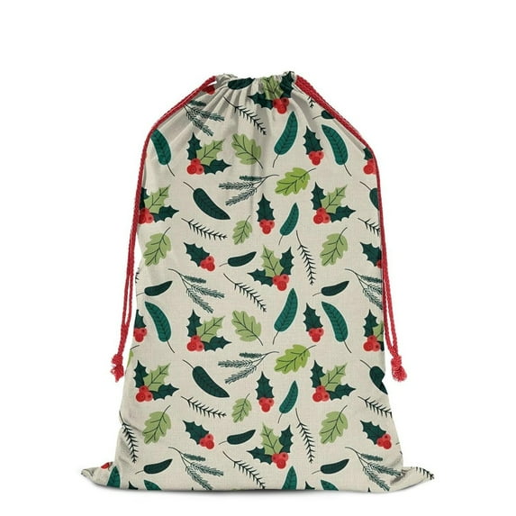 Christmas Bags Drawstring,Green and Red Christmas Holly Pattern Large Xmas Christmas Gift Bags,Reusable for Xmas and New Year Party Favors and Supplies,27.6" X 19.7"
