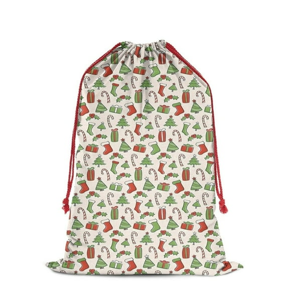 Christmas Bags Drawstring,Green and Red Christmas Pattern Large Xmas Christmas Gift Bags,Reusable for Xmas and New Year Party Favors and Supplies,27.6" X 19.7"
