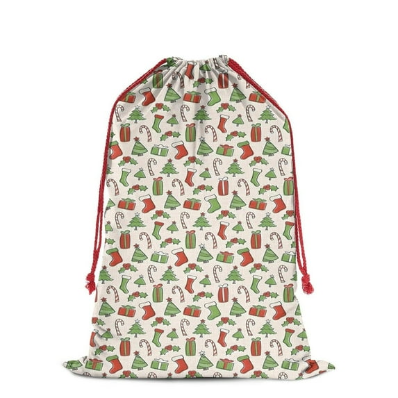 Christmas Bags Drawstring,Green and Red Christmas Pattern Large Xmas Christmas Gift Bags,Reusable for Xmas and New Year Party Favors and Supplies,27.6" X 19.7"