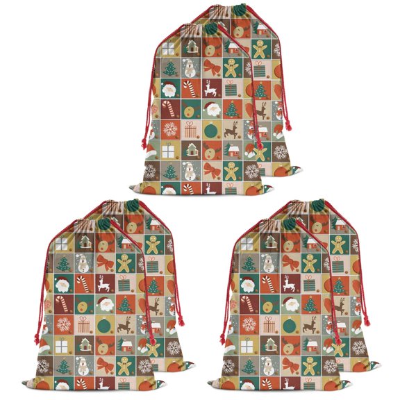 Christmas Bags Drawstring,Multicolor Christmas Pattern Large Xmas Christmas Gift Bags,Reusable for Xmas and New Year Party Favors and Supplies,27.6" X 19.7"