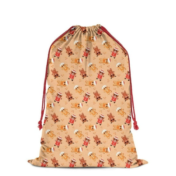 Christmas Bags Drawstring,Orange Christmas Gingerbread Man Pattern Large Xmas Christmas Gift Bags,Reusable for Xmas and New Year Party Favors and Supplies,27.6" X 19.7"