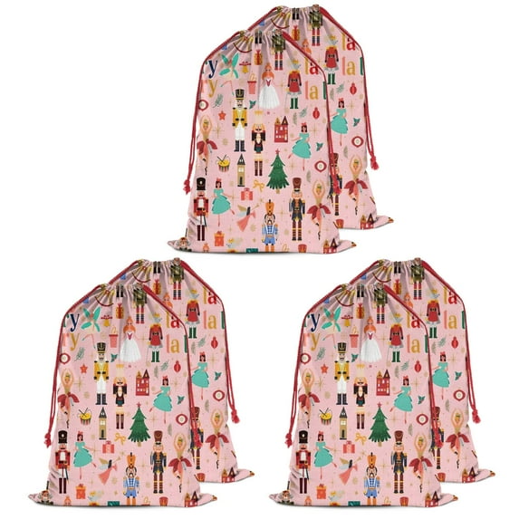 Christmas Bags Drawstring,Pink Christmas Nutcracker Pattern Large Xmas Christmas Gift Bags,Reusable for Xmas and New Year Party Favors and Supplies,27.6" X 19.7"